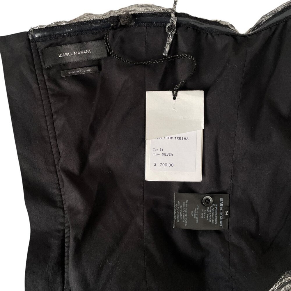 Isabel Marant Tresha Silver Metallic Bow Top Size 2 Bustier Cocktail - Picture 8 of 15